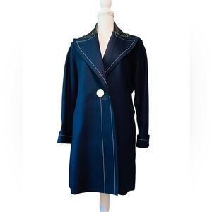 EDUN WOMEN’S NAVY WOOL MID LENGTH COAT SIZE MEDIUM